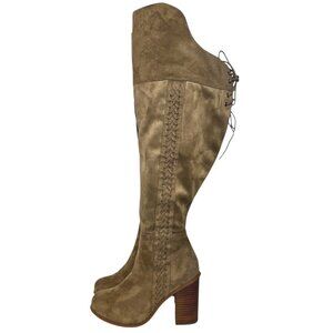 TORRID Taupe Faux Suede Over-The-Knee Heeled Boots 8W Stretch Mall Goth Festival